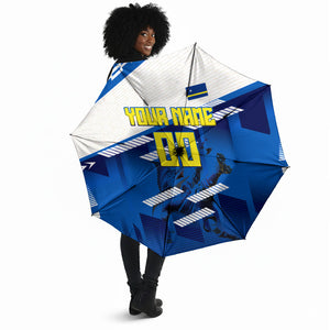 Personalized Curacao Football Umbrella Marlin Mascot Blue National Flag Accents