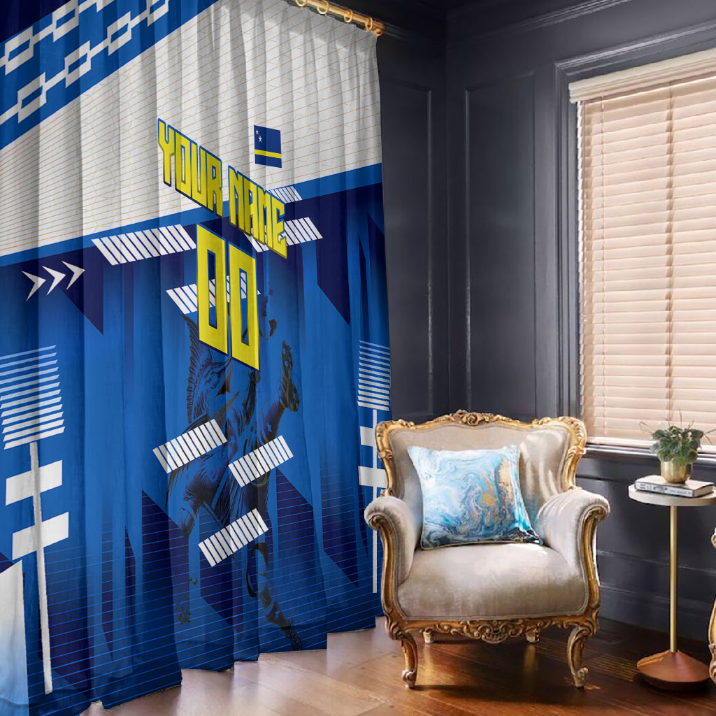 Personalized Curacao Football Window Curtain Marlin Mascot Blue National Flag Accents