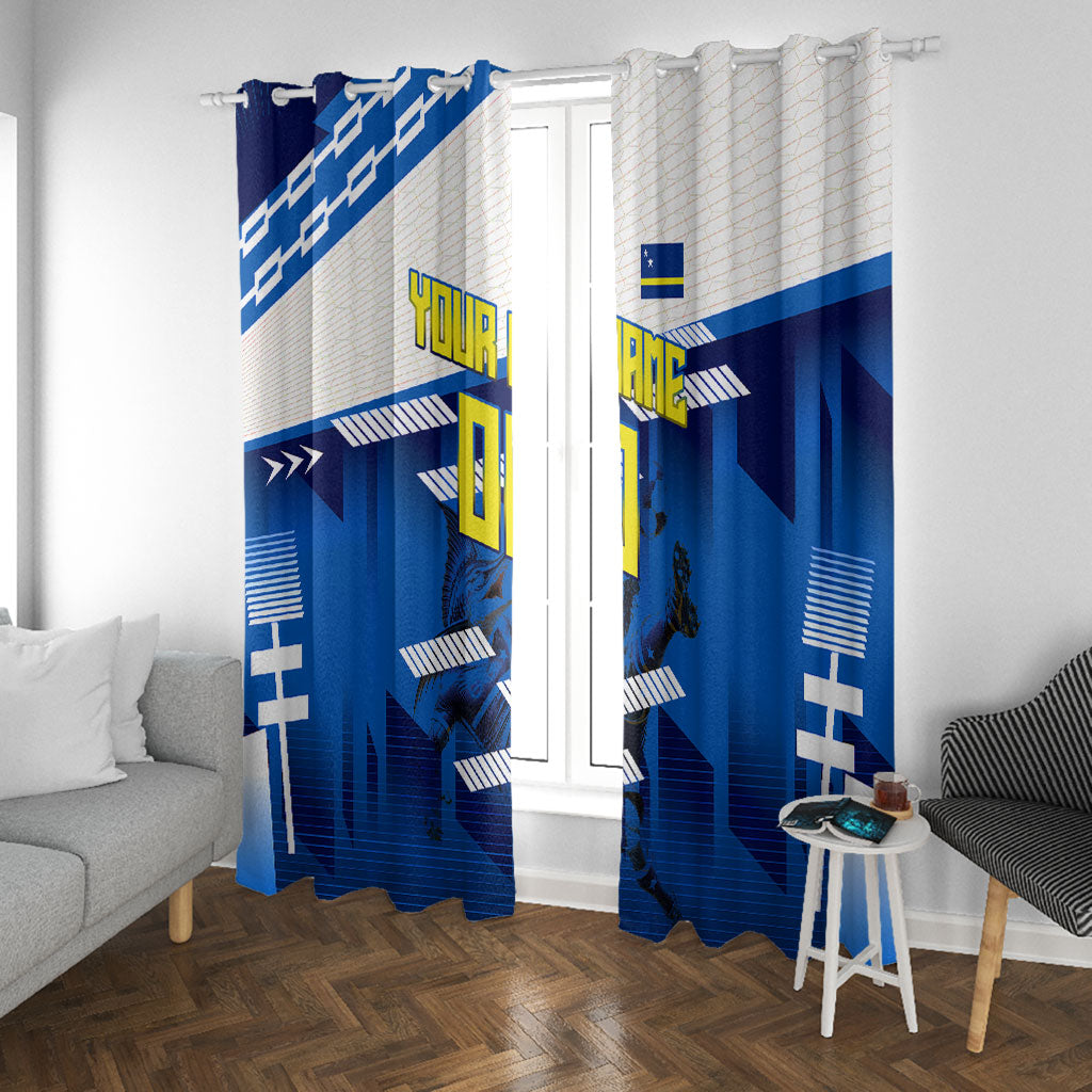 Personalized Curacao Football Window Curtain Marlin Mascot Blue National Flag Accents