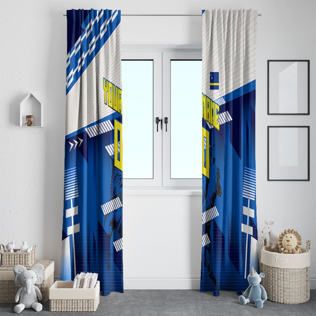 Personalized Curacao Football Window Curtain Marlin Mascot Blue National Flag Accents
