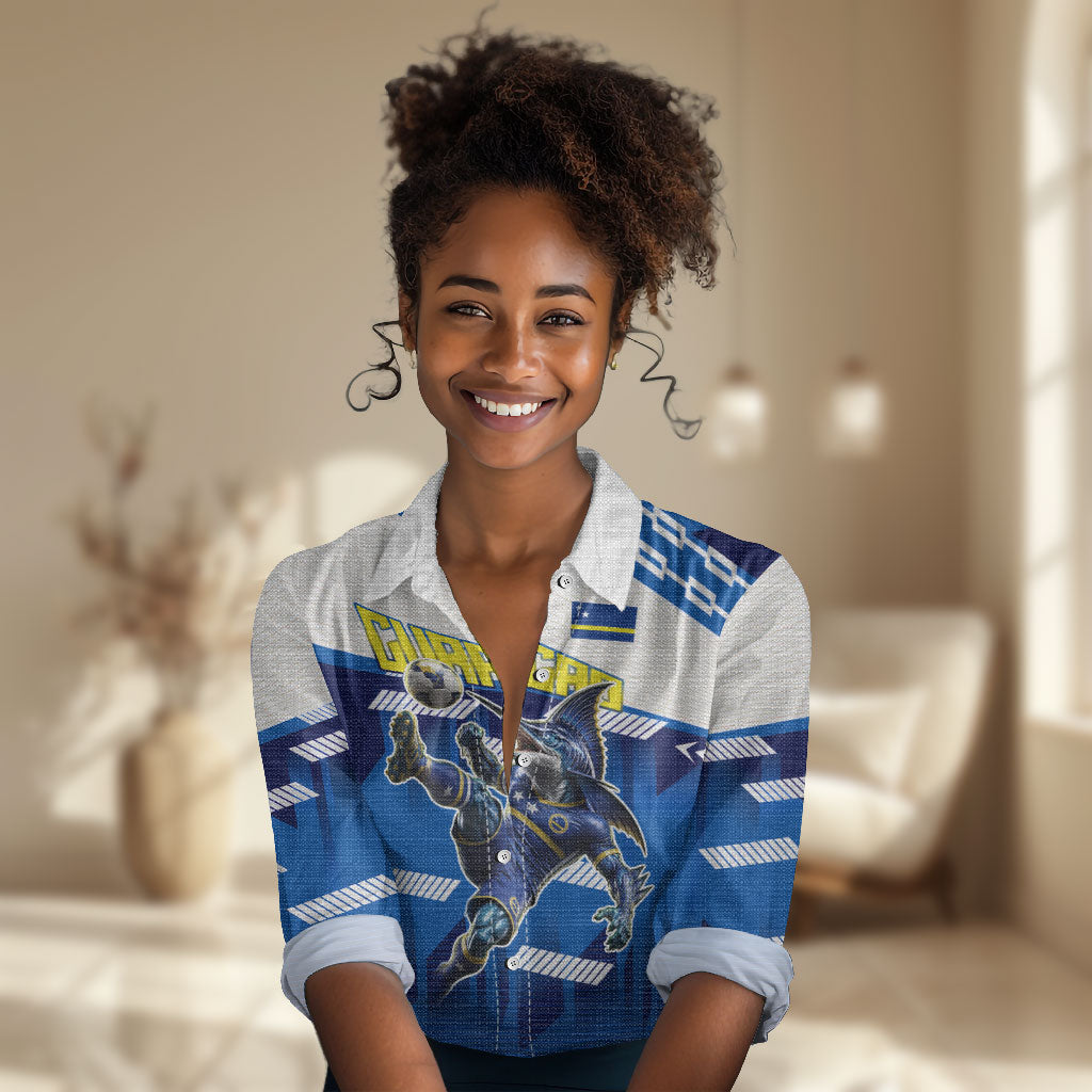 Personalized Curacao Football Women Casual Shirt Marlin Mascot Blue National Flag Accents