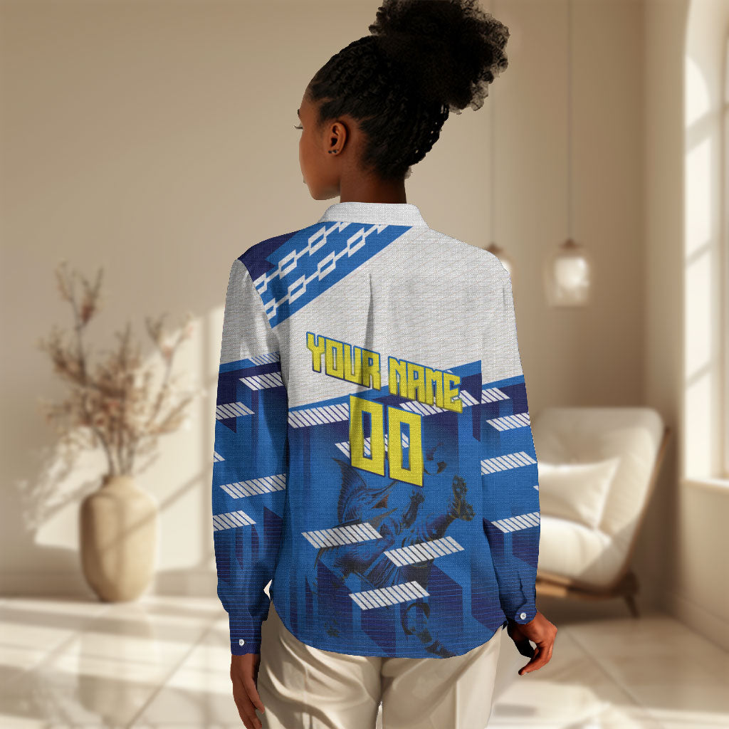 Personalized Curacao Football Women Casual Shirt Marlin Mascot Blue National Flag Accents