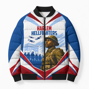 Personalized Harlem Hellfighters Bomber Puffer Jacket Vintage WWI Military History Patriotic Art