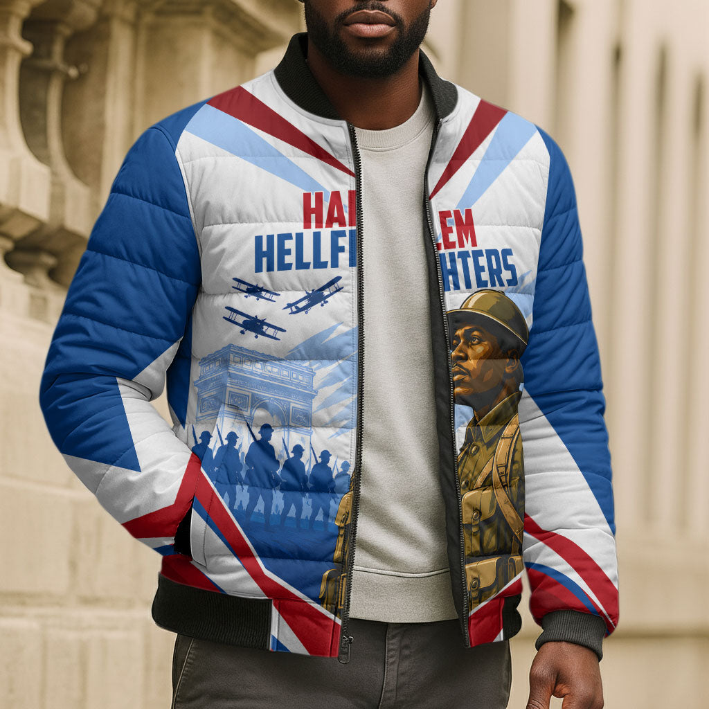 Personalized Harlem Hellfighters Bomber Puffer Jacket Vintage WWI Military History Patriotic Art