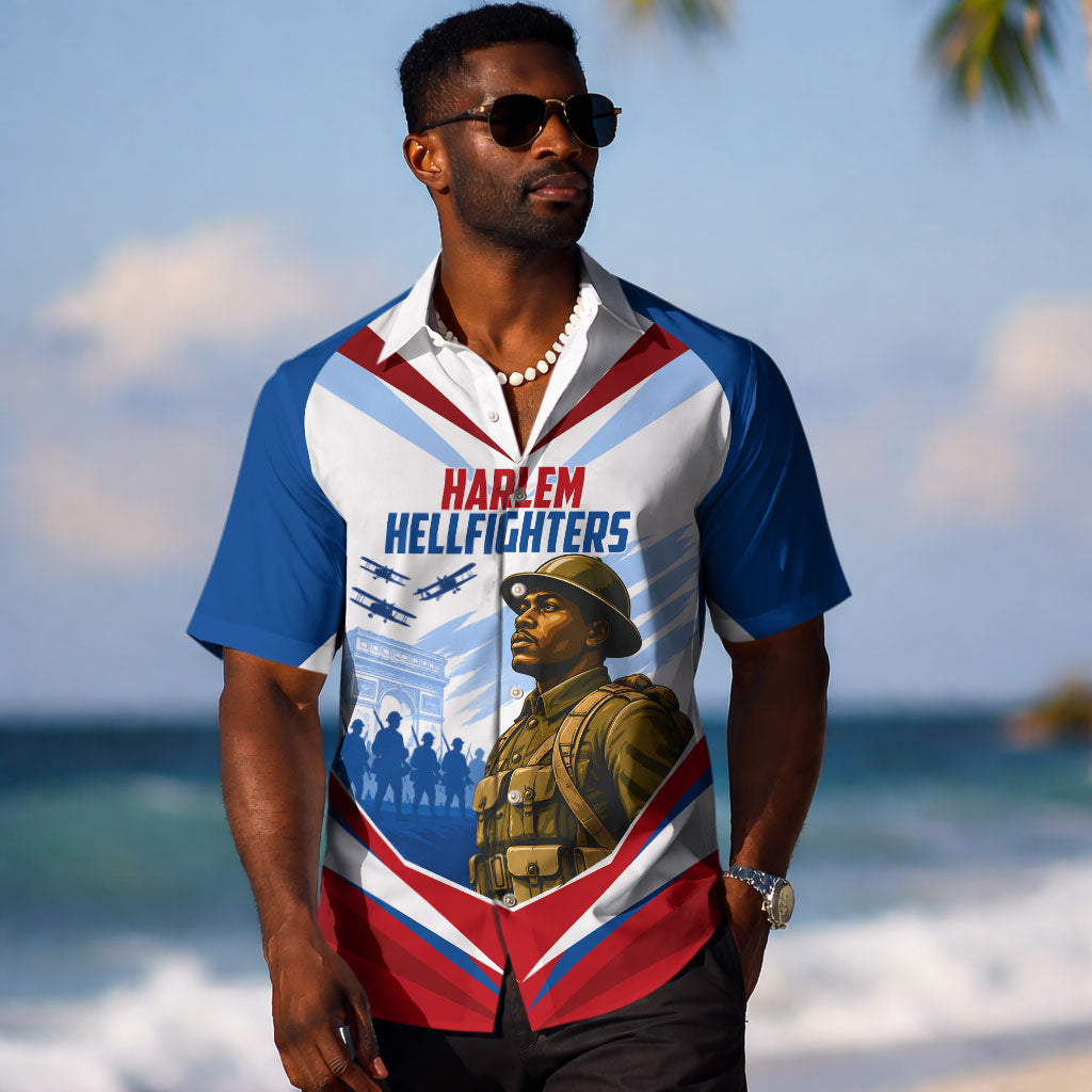 Personalized Harlem Hellfighters Hawaiian Shirt Vintage WWI Military History Patriotic Art
