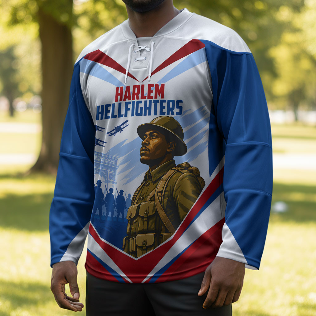 Personalized Harlem Hellfighters Hockey Jersey Vintage WWI Military History Patriotic Art