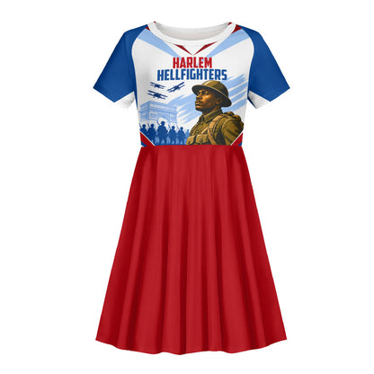 Personalized Harlem Hellfighters Kid Short Sleeve Dress Vintage WWI Military History Patriotic Art