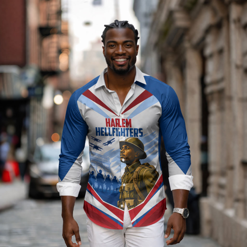 Personalized Harlem Hellfighters Long Sleeve Button Shirt Vintage WWI Military History Patriotic Art
