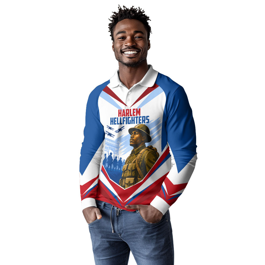 Personalized Harlem Hellfighters Long Sleeve Polo Shirt Vintage WWI Military History Patriotic Art
