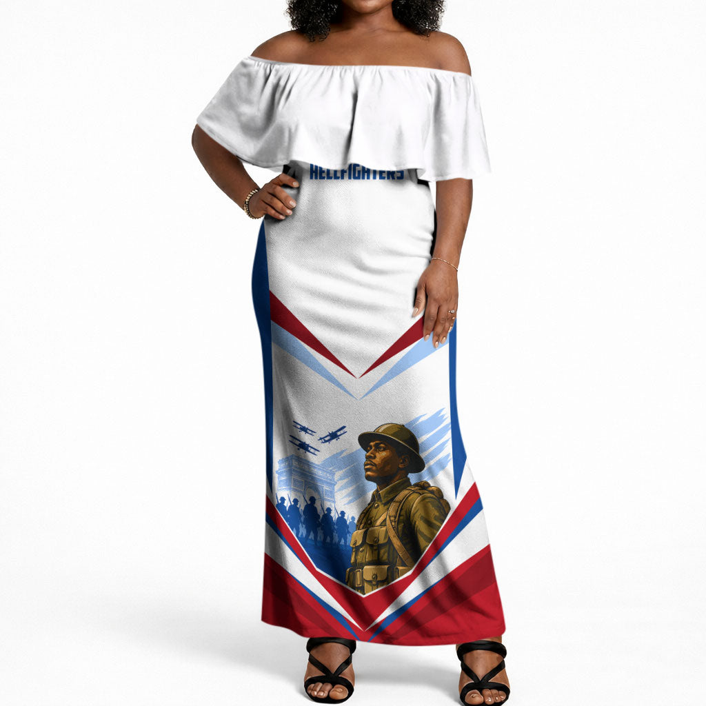 Personalized Harlem Hellfighters Off Shoulder Maxi Dress Vintage WWI Military History Patriotic Art