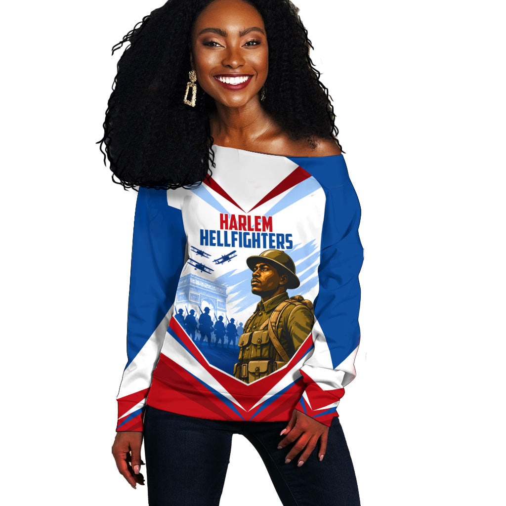 Personalized Harlem Hellfighters Off Shoulder Sweater Vintage WWI Military History Patriotic Art