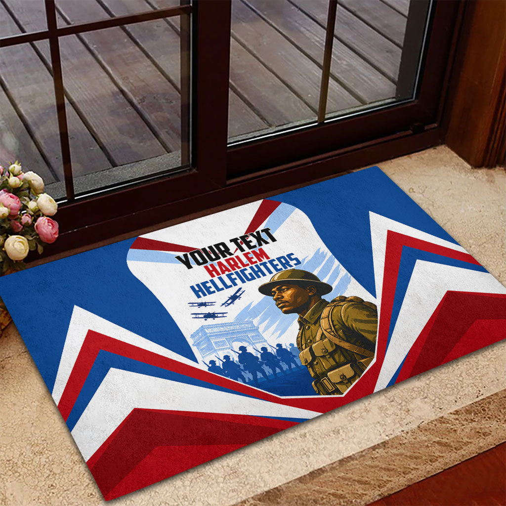 Personalized Harlem Hellfighters Rubber Doormat Vintage WWI Military History Patriotic Art