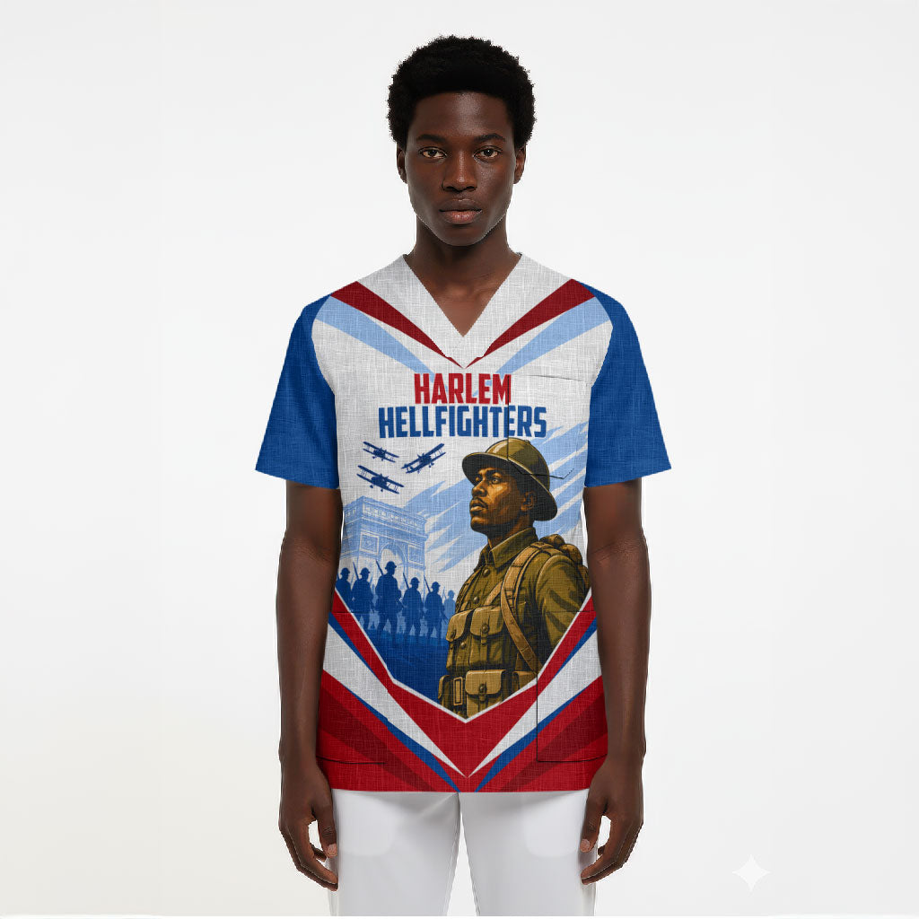 Personalized Harlem Hellfighters Scrub Top Vintage WWI Military History Patriotic Art