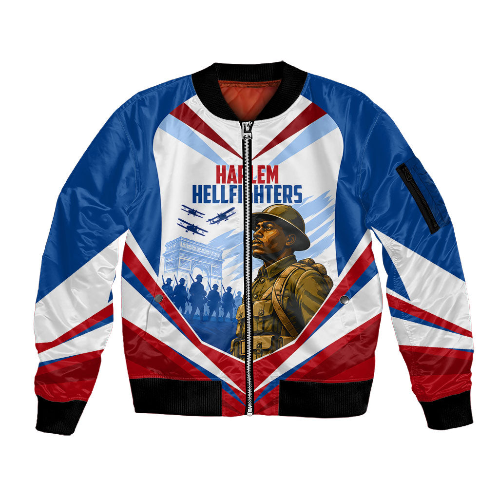 Personalized Harlem Hellfighters Sleeve Zip Bomber Jacket Vintage WWI Military History Patriotic Art