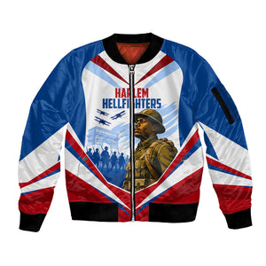 Personalized Harlem Hellfighters Sleeve Zip Bomber Jacket Vintage WWI Military History Patriotic Art