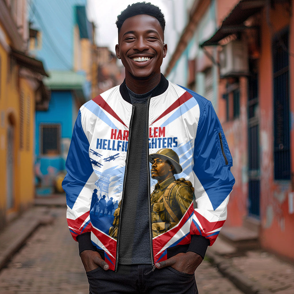 Personalized Harlem Hellfighters Sleeve Zip Bomber Jacket Vintage WWI Military History Patriotic Art