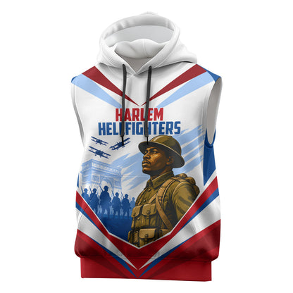 Personalized Harlem Hellfighters Sleeveless Hoodie Vintage WWI Military History Patriotic Art