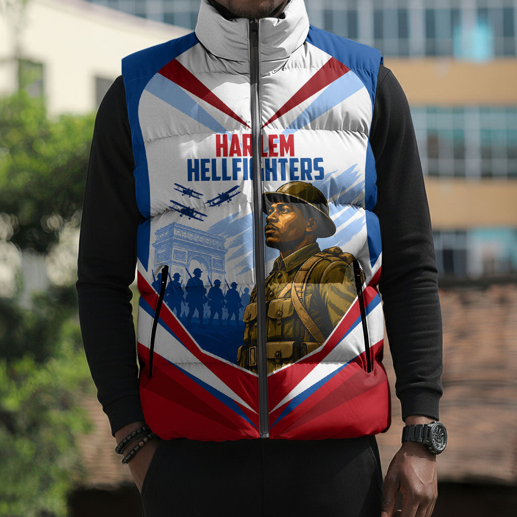 Personalized Harlem Hellfighters Sleeveless Puffer Jacket Vintage WWI Military History Patriotic Art