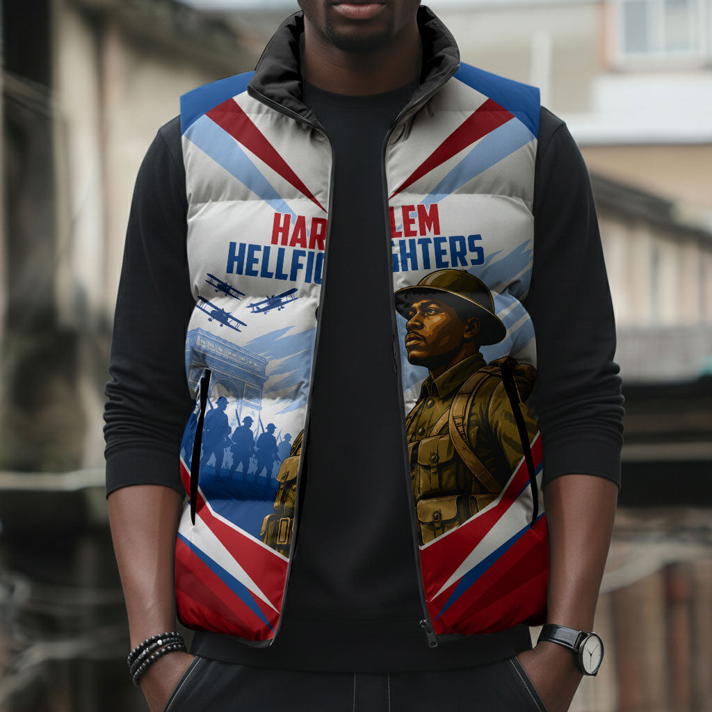 Personalized Harlem Hellfighters Sleeveless Puffer Jacket Vintage WWI Military History Patriotic Art