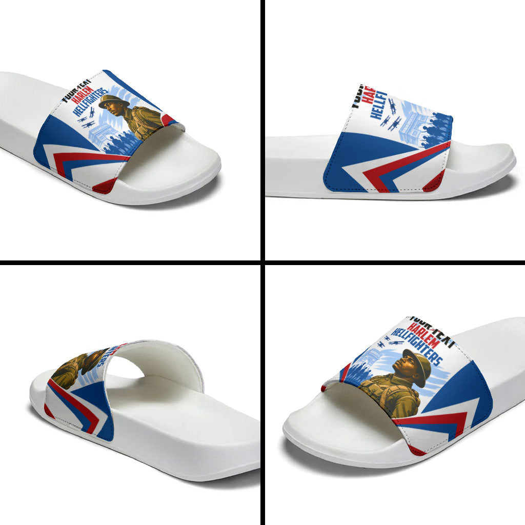 Personalized Harlem Hellfighters Slide Sandals Vintage WWI Military History Patriotic Art