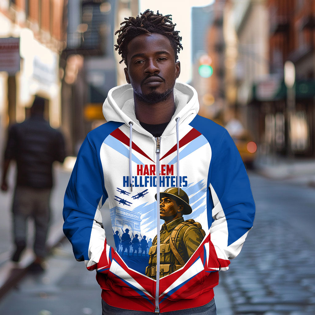 Personalized Harlem Hellfighters Zip Hoodie Vintage WWI Military History Patriotic Art