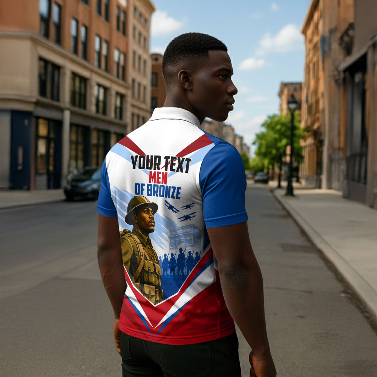 Personalized Harlem Hellfighters Zipper Polo Shirt Vintage WWI Military History Patriotic Art
