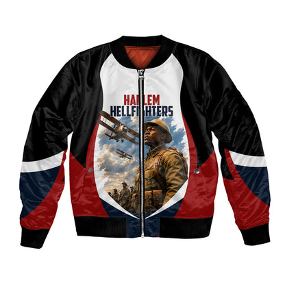 Personalized Harlem Hellfighters Bomber Jacket WWI African American Soldiers Patriotic Vintage Art