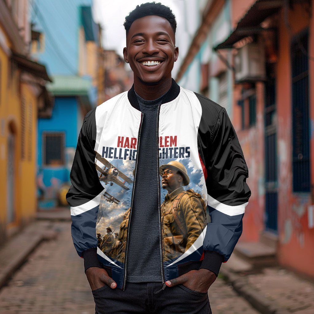 Personalized Harlem Hellfighters Bomber Jacket WWI African American Soldiers Patriotic Vintage Art