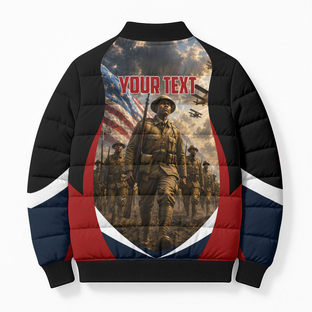 Personalized Harlem Hellfighters Bomber Puffer Jacket WWI African American Soldiers Patriotic Vintage Art