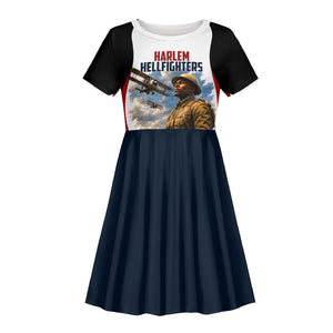 Personalized Harlem Hellfighters Kid Short Sleeve Dress WWI African American Soldiers Patriotic Vintage Art