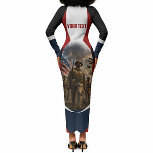 Personalized Harlem Hellfighters Long Sleeve Bodycon Dress WWI African American Soldiers Patriotic Vintage Art
