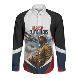 Personalized Harlem Hellfighters Long Sleeve Button Shirt WWI African American Soldiers Patriotic Vintage Art
