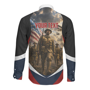 Personalized Harlem Hellfighters Long Sleeve Button Shirt WWI African American Soldiers Patriotic Vintage Art