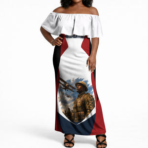Personalized Harlem Hellfighters Off Shoulder Maxi Dress WWI African American Soldiers Patriotic Vintage Art