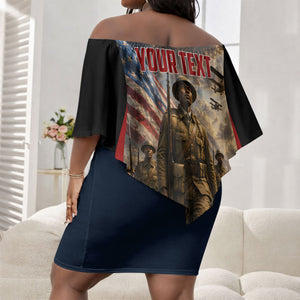 Personalized Harlem Hellfighters Off Shoulder Short Dress WWI African American Soldiers Patriotic Vintage Art