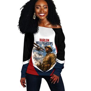 Personalized Harlem Hellfighters Off Shoulder Sweater WWI African American Soldiers Patriotic Vintage Art