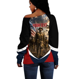 Personalized Harlem Hellfighters Off Shoulder Sweater WWI African American Soldiers Patriotic Vintage Art
