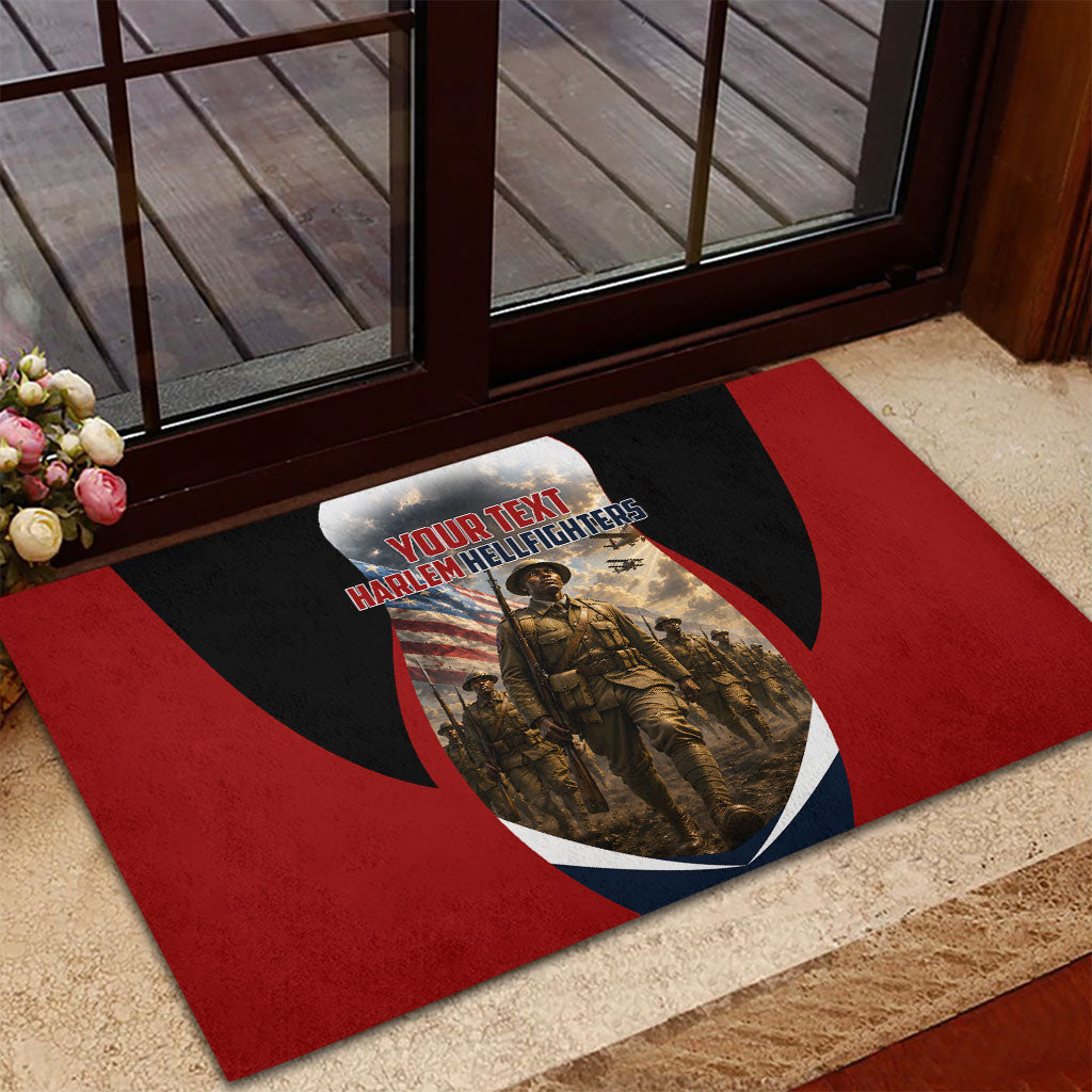 Personalized Harlem Hellfighters Rubber Doormat WWI African American Soldiers Patriotic Vintage Art