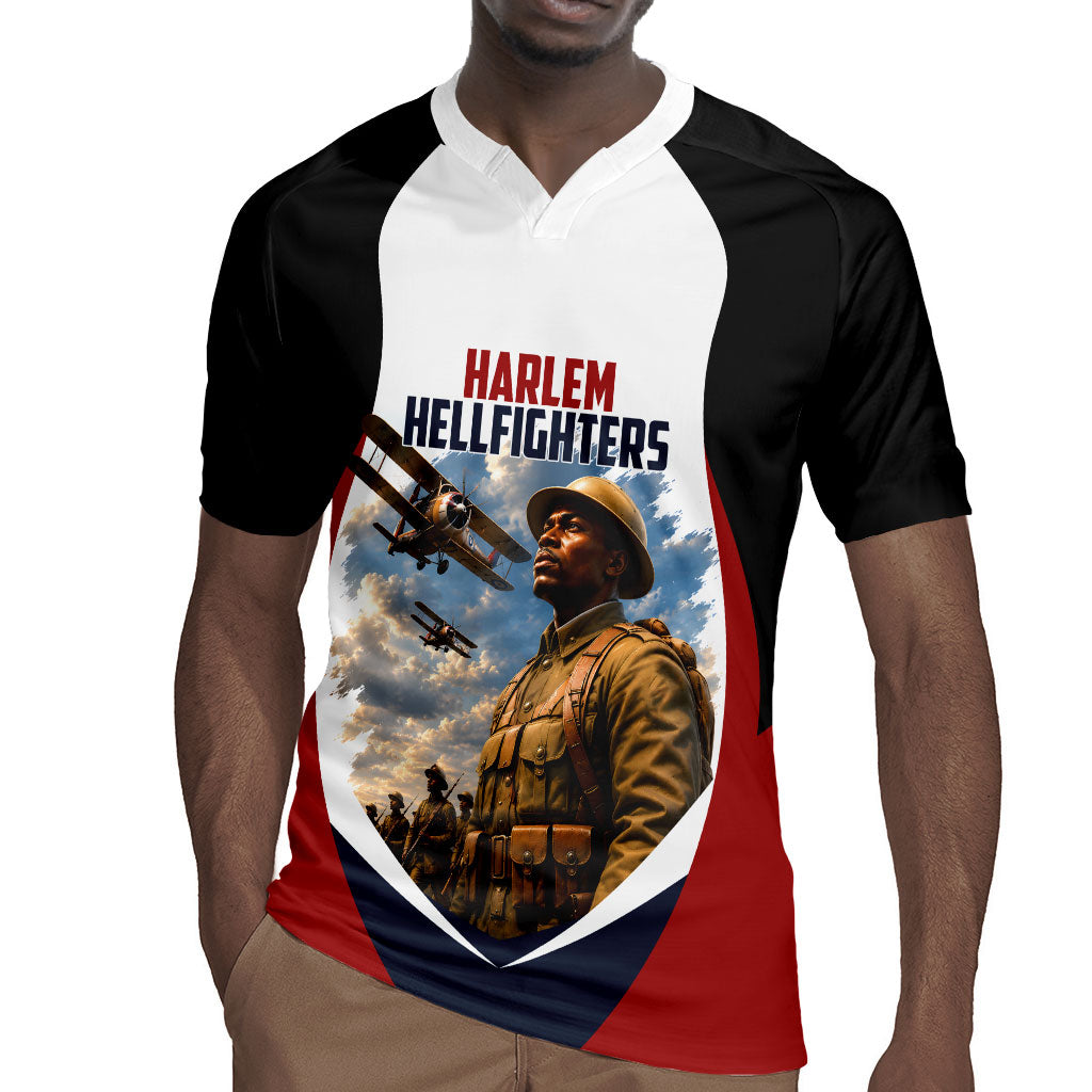 Personalized Harlem Hellfighters Rugby Jersey WWI African American Soldiers Patriotic Vintage Art