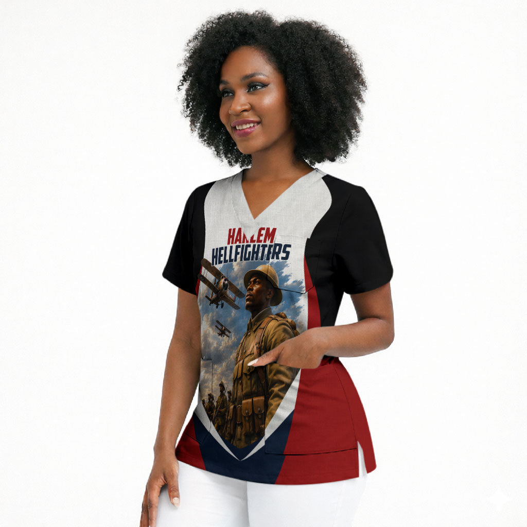 Personalized Harlem Hellfighters Scrub Top WWI African American Soldiers Patriotic Vintage Art