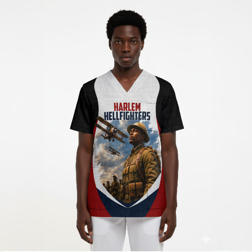 Personalized Harlem Hellfighters Scrub Top WWI African American Soldiers Patriotic Vintage Art