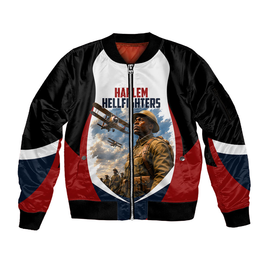 Personalized Harlem Hellfighters Sleeve Zip Bomber Jacket WWI African American Soldiers Patriotic Vintage Art