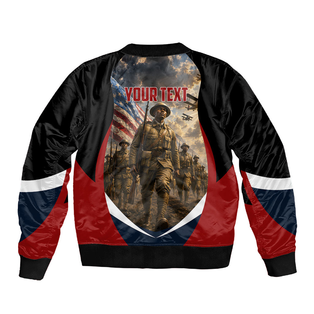 Personalized Harlem Hellfighters Sleeve Zip Bomber Jacket WWI African American Soldiers Patriotic Vintage Art
