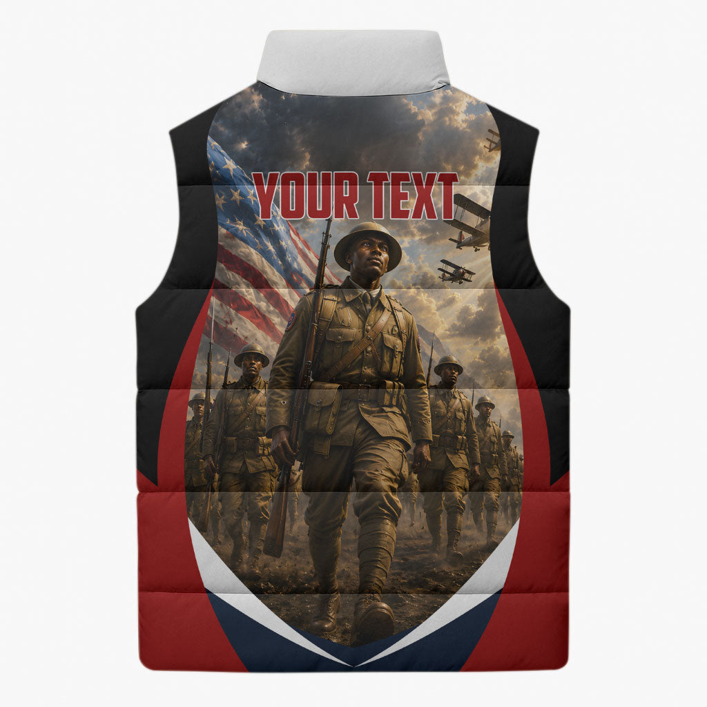 Personalized Harlem Hellfighters Sleeveless Puffer Jacket WWI African American Soldiers Patriotic Vintage Art