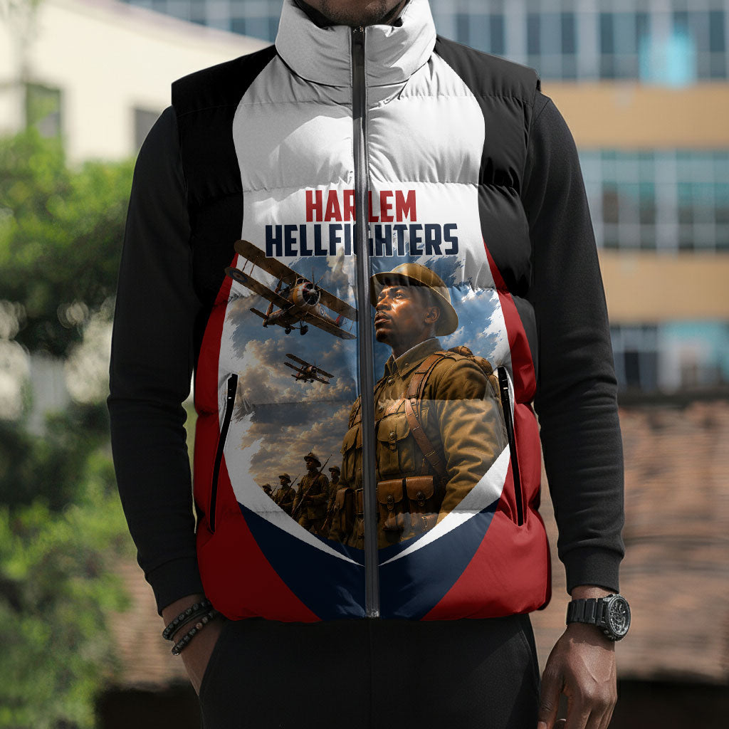 Personalized Harlem Hellfighters Sleeveless Puffer Jacket WWI African American Soldiers Patriotic Vintage Art