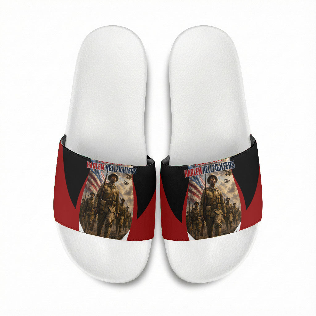 Personalized Harlem Hellfighters Slide Sandals WWI African American Soldiers Patriotic Vintage Art