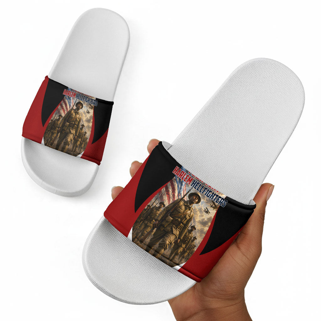 Personalized Harlem Hellfighters Slide Sandals WWI African American Soldiers Patriotic Vintage Art