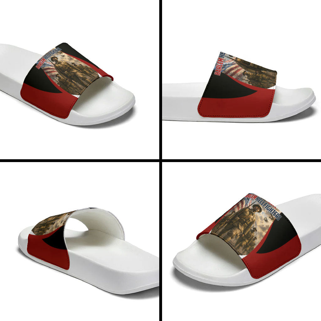 Personalized Harlem Hellfighters Slide Sandals WWI African American Soldiers Patriotic Vintage Art