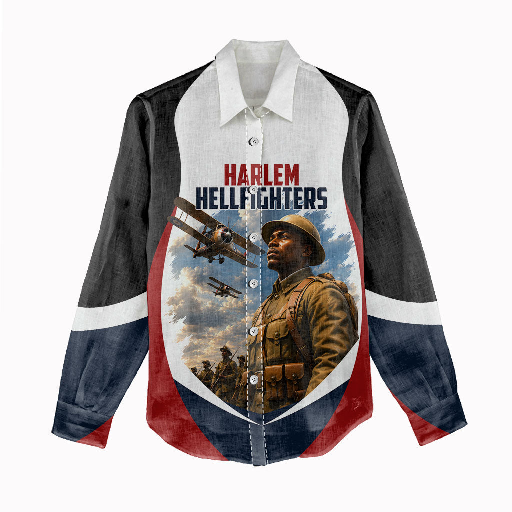 Personalized Harlem Hellfighters Women Casual Shirt WWI African American Soldiers Patriotic Vintage Art
