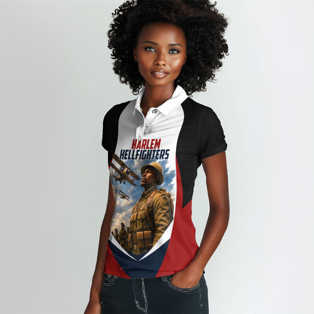 Personalized Harlem Hellfighters Women Polo Shirt WWI African American Soldiers Patriotic Vintage Art